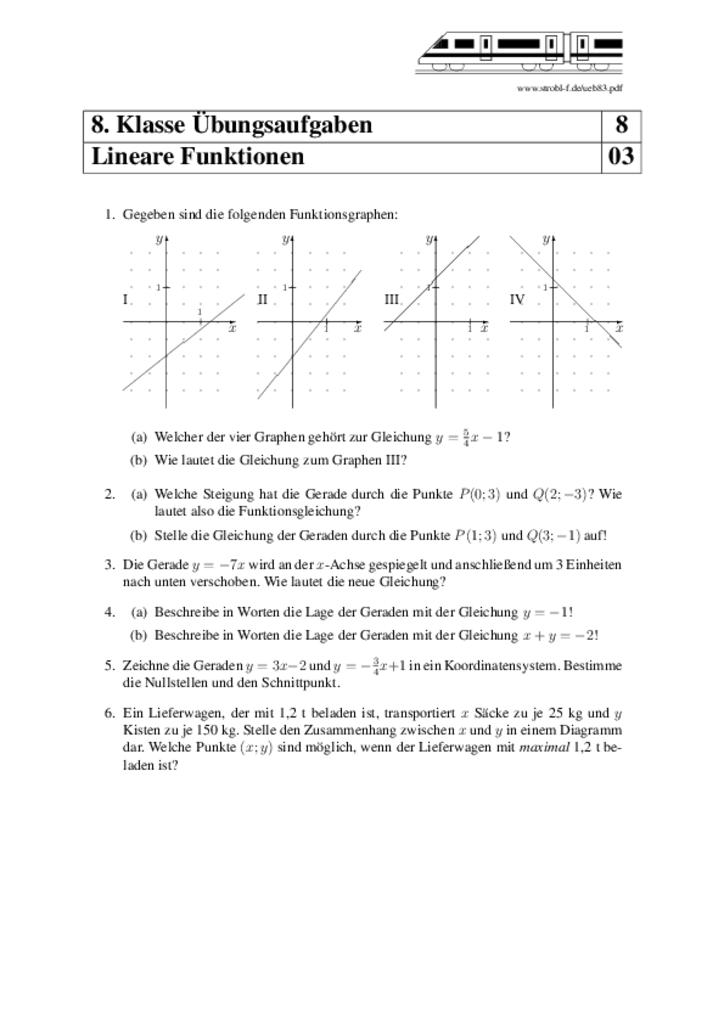 Lineare Funktionen Aufgaben mit Lösungen | PDF Download