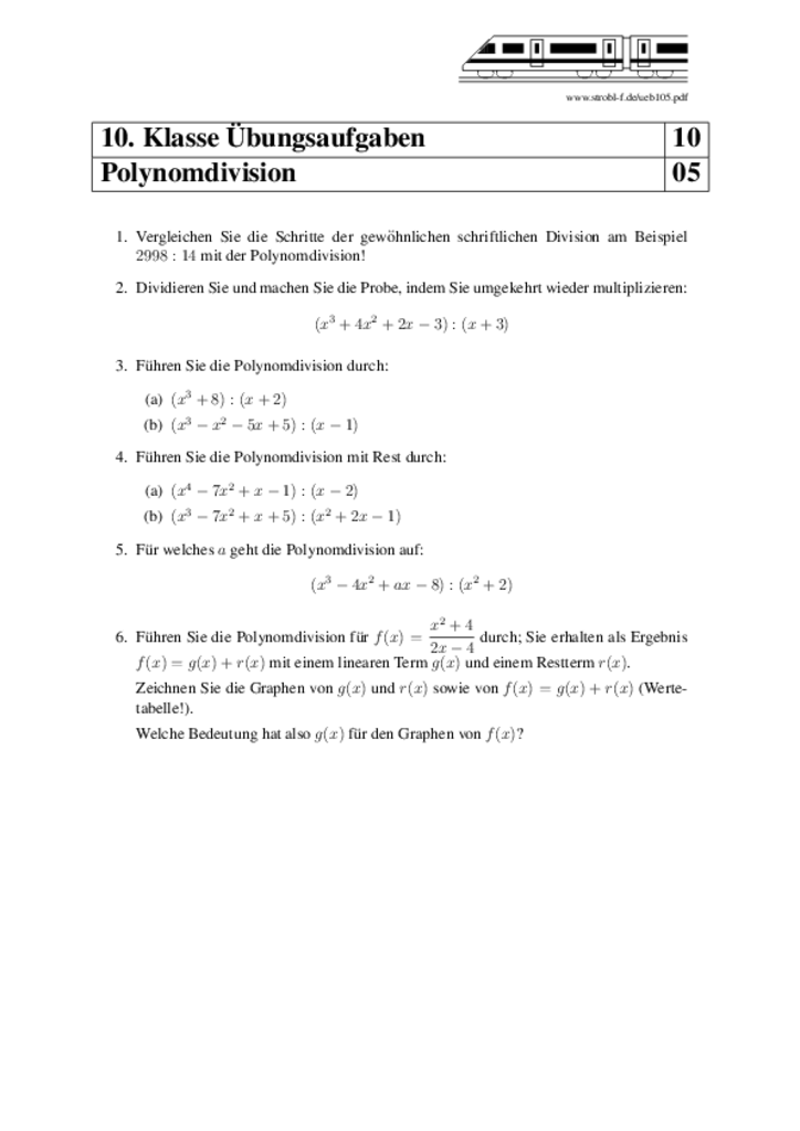 Matheübungen und Matheaufgaben 10. Klasse mit Lösungen