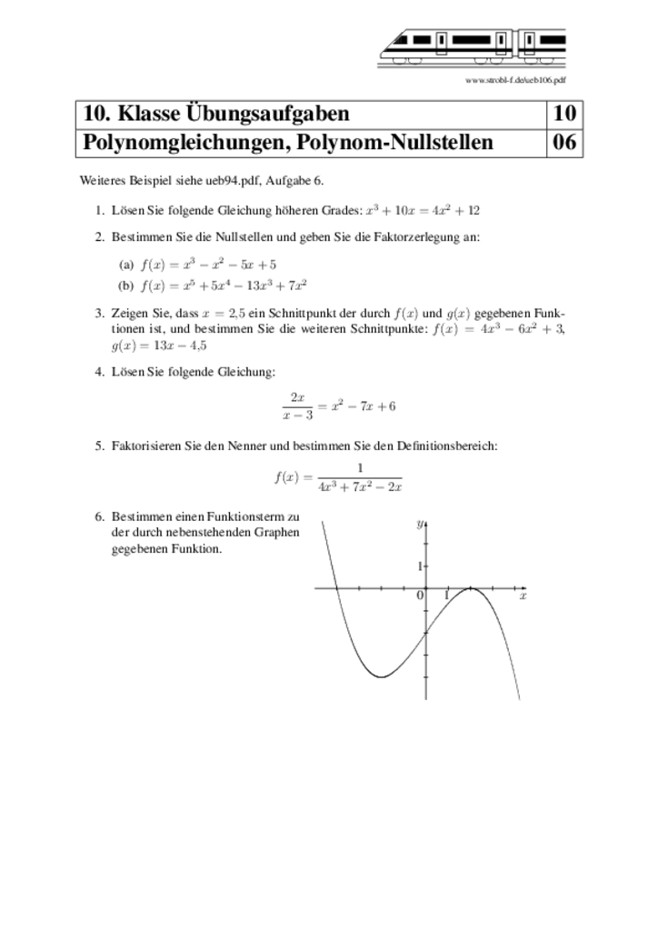 Matheübungen und Matheaufgaben 10. Klasse mit Lösungen