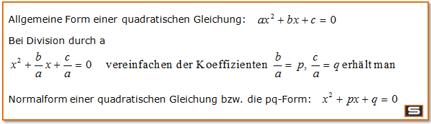 allgemeine quadratische Gleichung